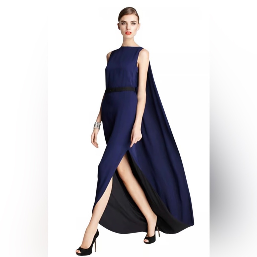 Halston Heritage Silk Caped Back Gown - Formal Dress